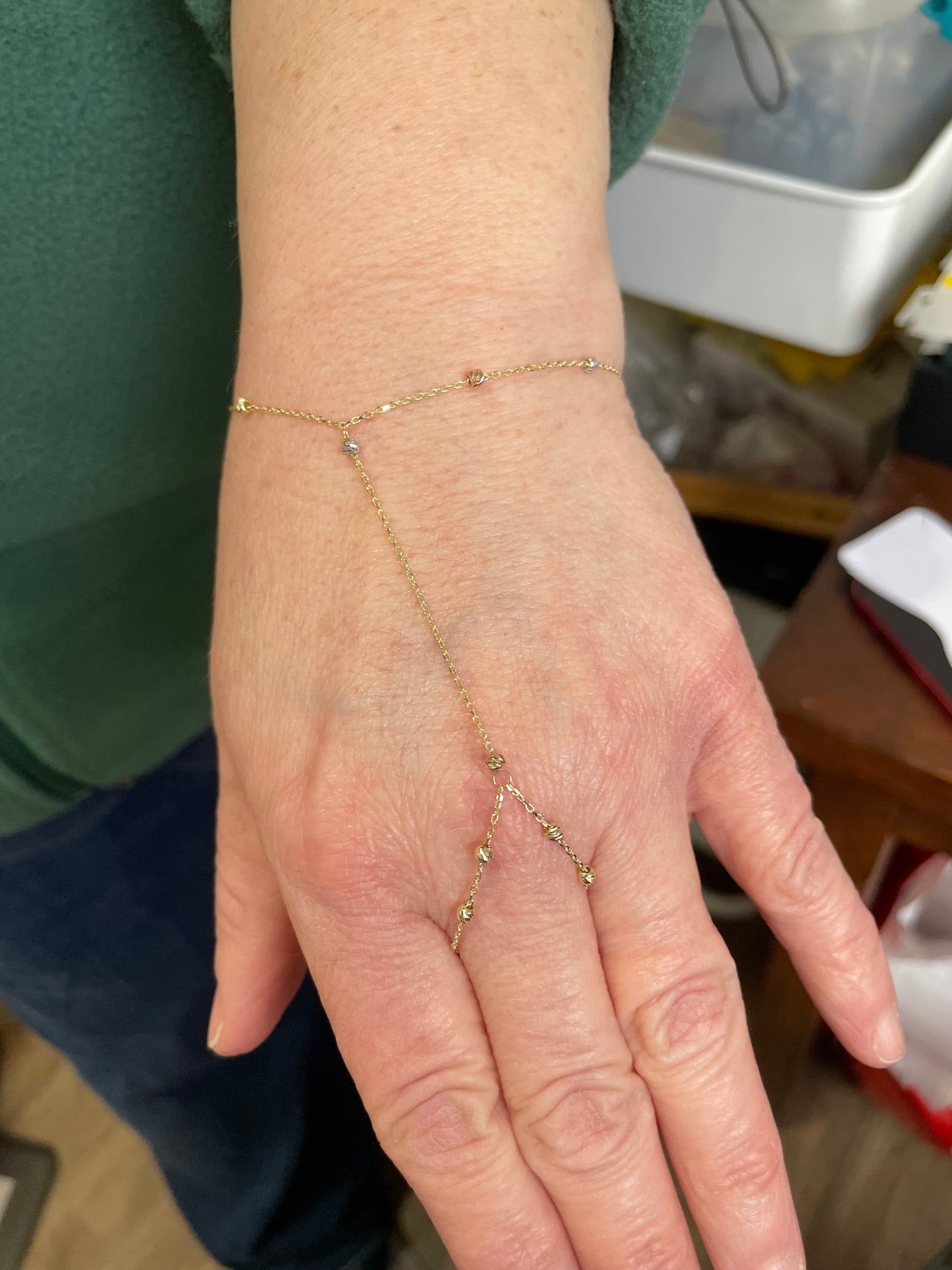 14k Gold Moon-cut Bead and Bracelet Attached Combo Set