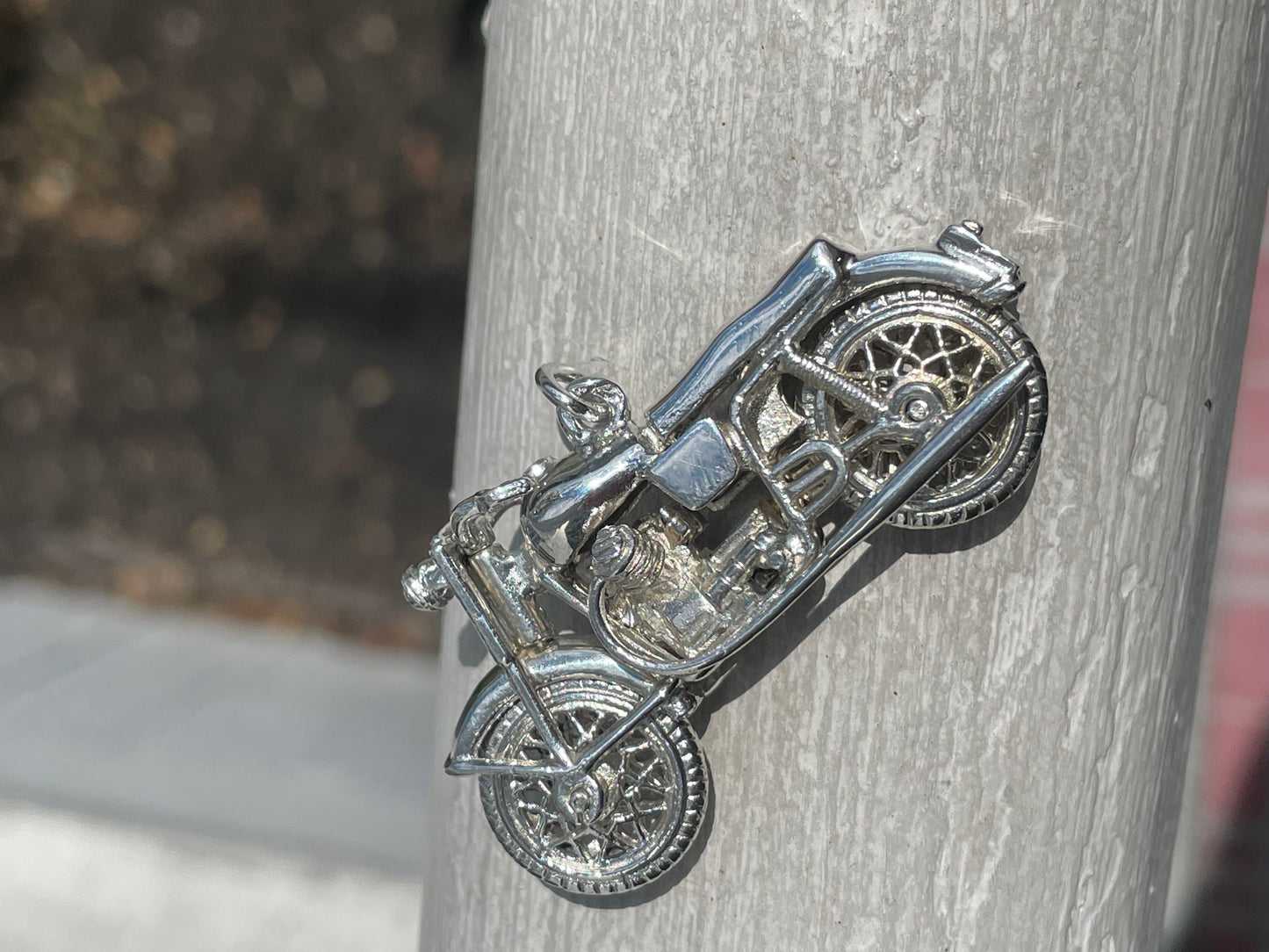 Heavy Detailed 925 Sterling Silver Movable Motorcycle Pendant