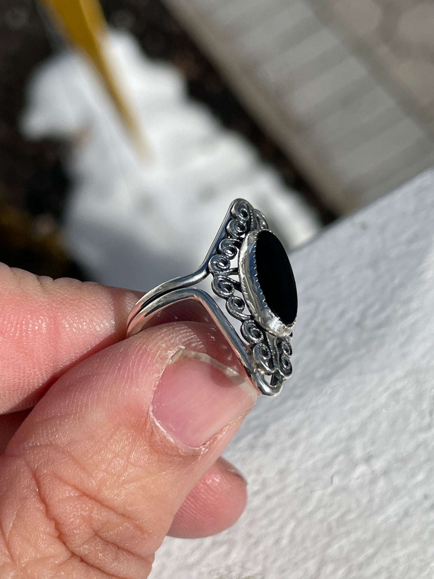 925 Sterling Silver Black Onyx Shield Ring Open Size