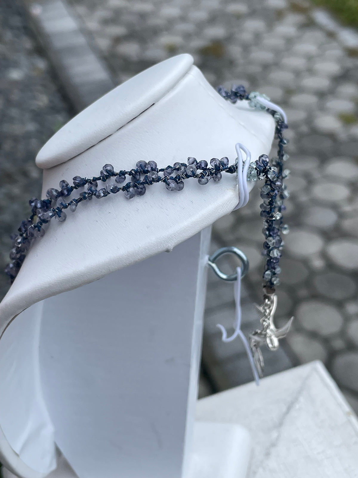 Blue Topaz & Tanzanite Beaded Drop Necklace 15”