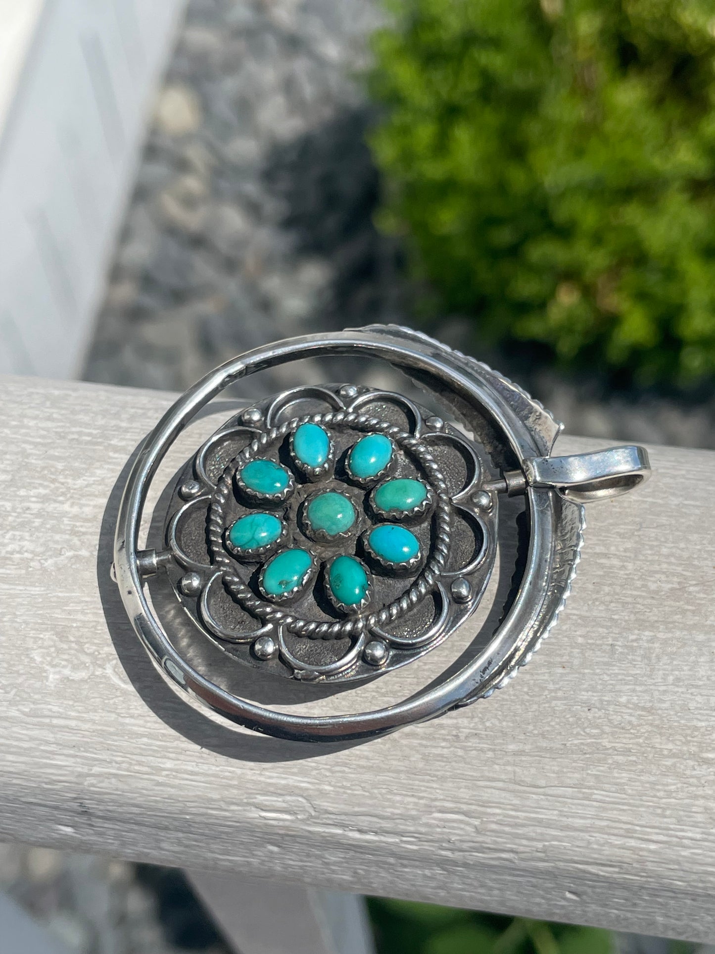 Navajo Designer Alfred Joe Native American Large Reversible Turquoise & Carnelian 925 Sterling Silver Pendant