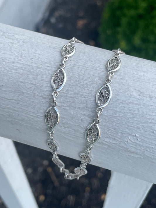 925 Sterling Silver Art Deco Link Anklet Size 11”