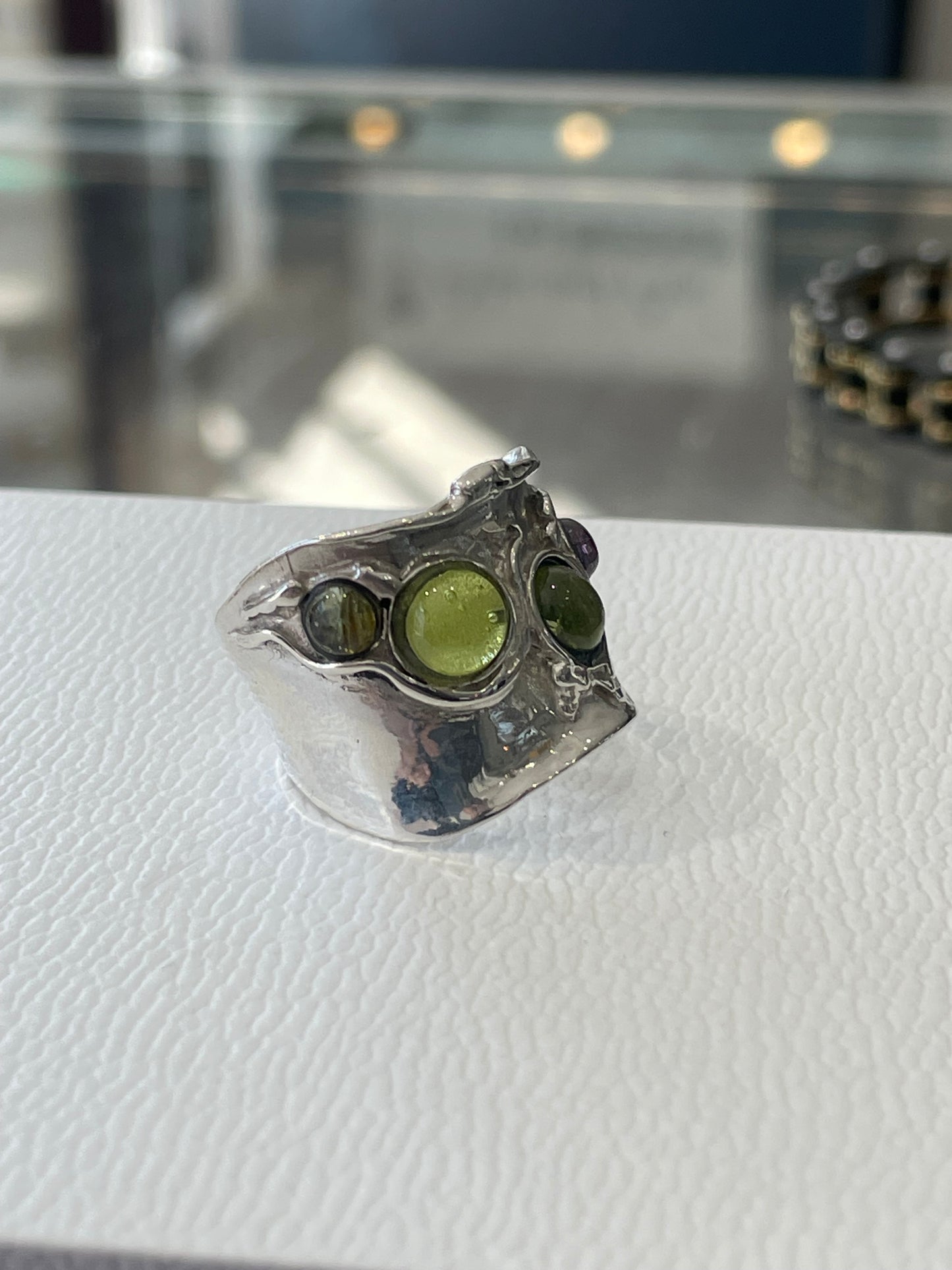 925 Sterling Silver Handmade Peridot & Amethyst Band Ring