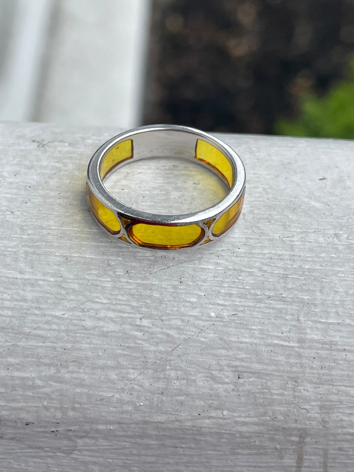 925 Sterling Silver Yellow Glass Band Ring Size 7.5