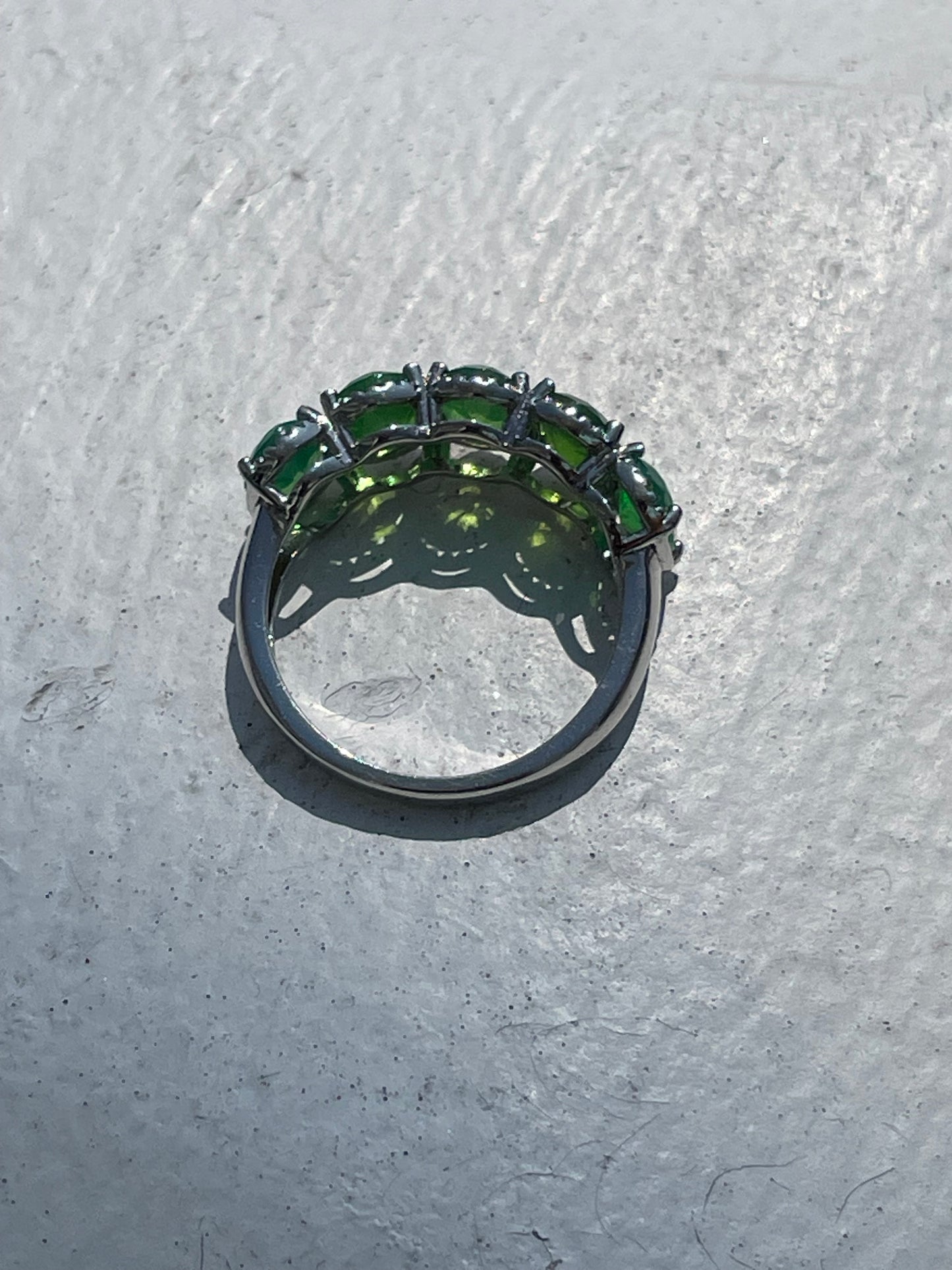 925 Sterling Silver Green AB Crystal Band Ring Size 7