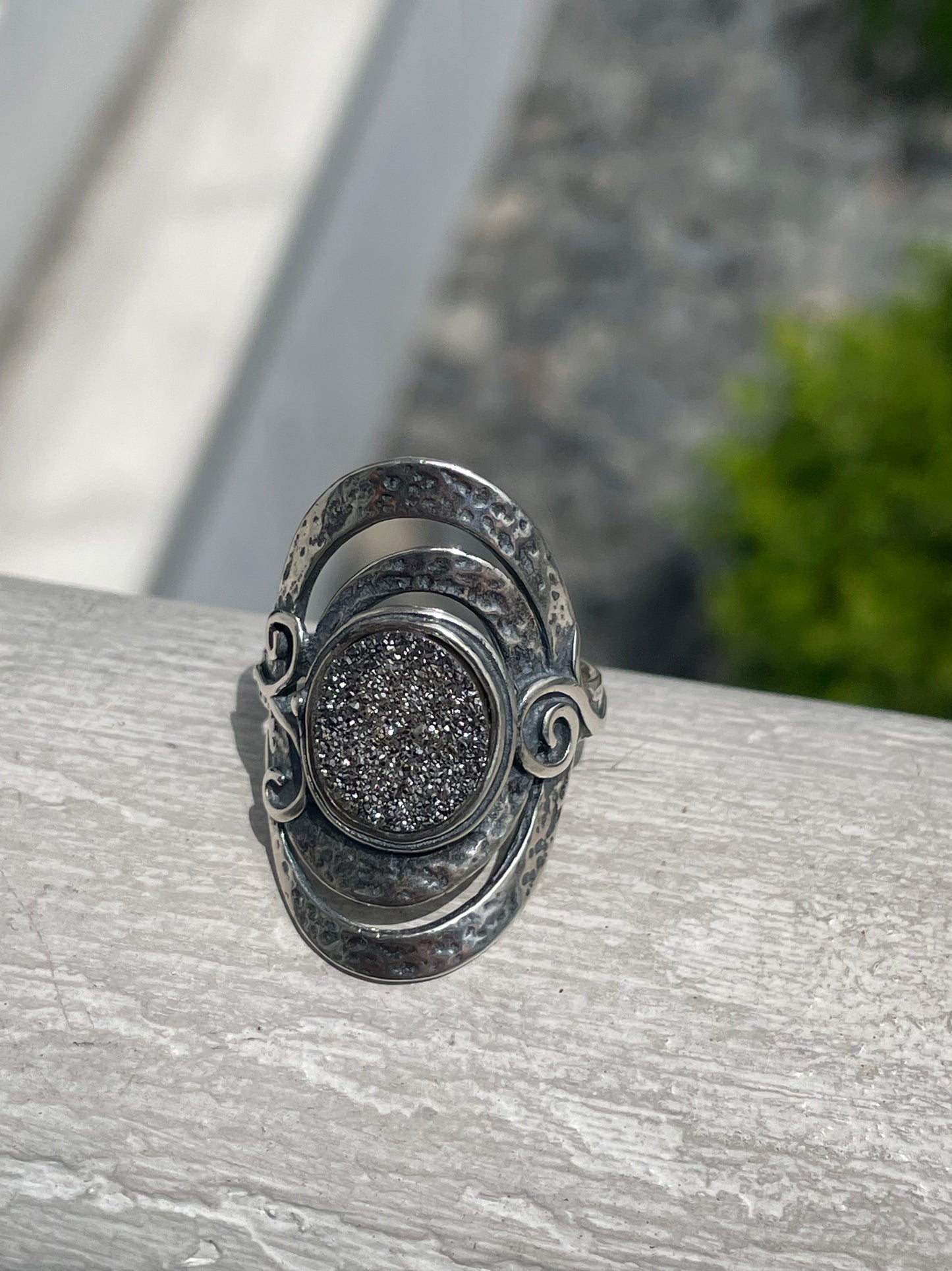 Designer Paz Israel Dark Gray Druzy Ring Size 10