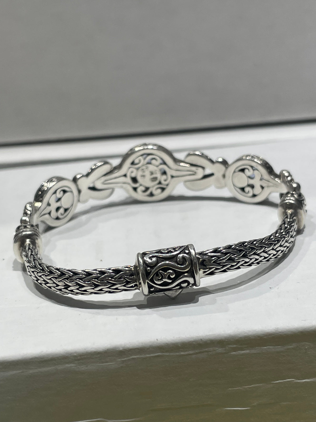 Designer David Schorr (DS) 925 Sterling Silver & 18k Gold Iolite Woven Bracelet