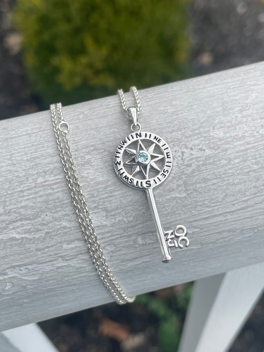 Ocean City NJ Exclusive 925 Sterling Silver Compass Key Necklace