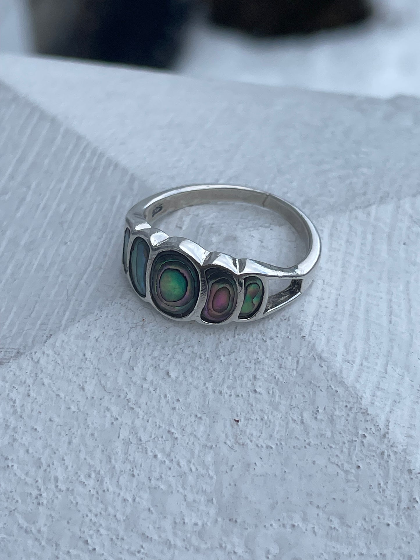 925 Sterling Silver Abalone Bridge Band Ring Size 9