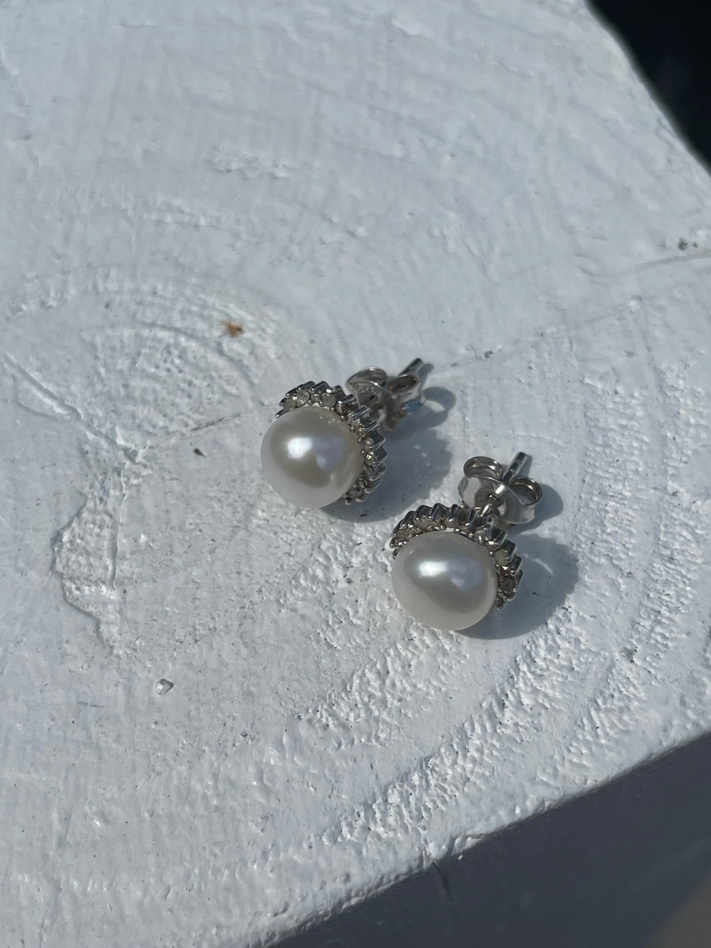 925 Sterling Silver Pearl & Cz Stud Earrings