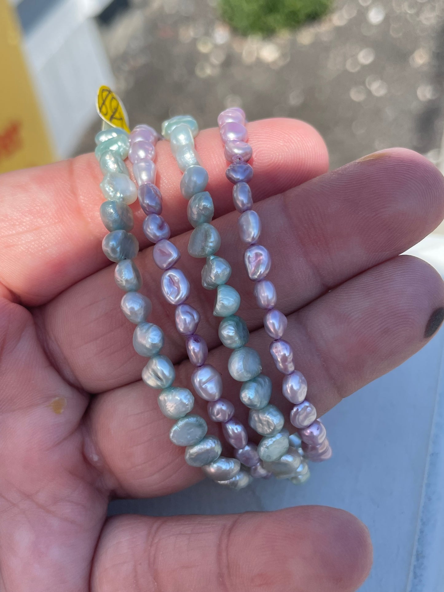 925 Sterling Silver 4Strand Lavender & Teal Pearl Bracelet