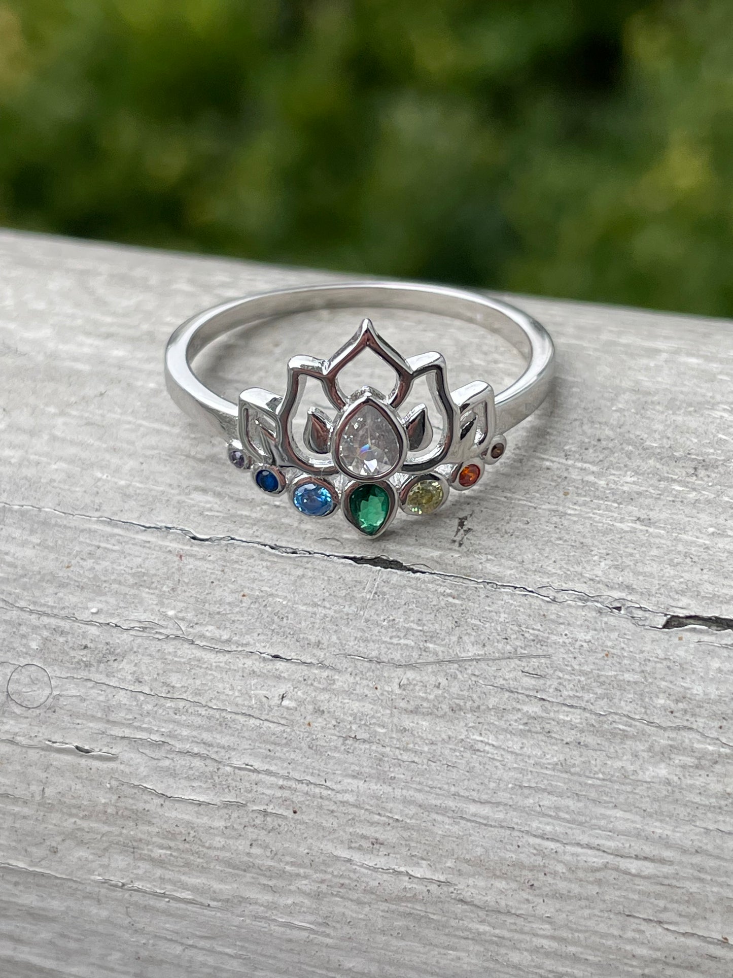 925 Sterling Silver Multi-stone Lotus Chakra Ring