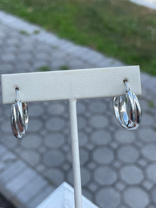 925 Sterling Silver Double Band 20mm Hoop Earrings
