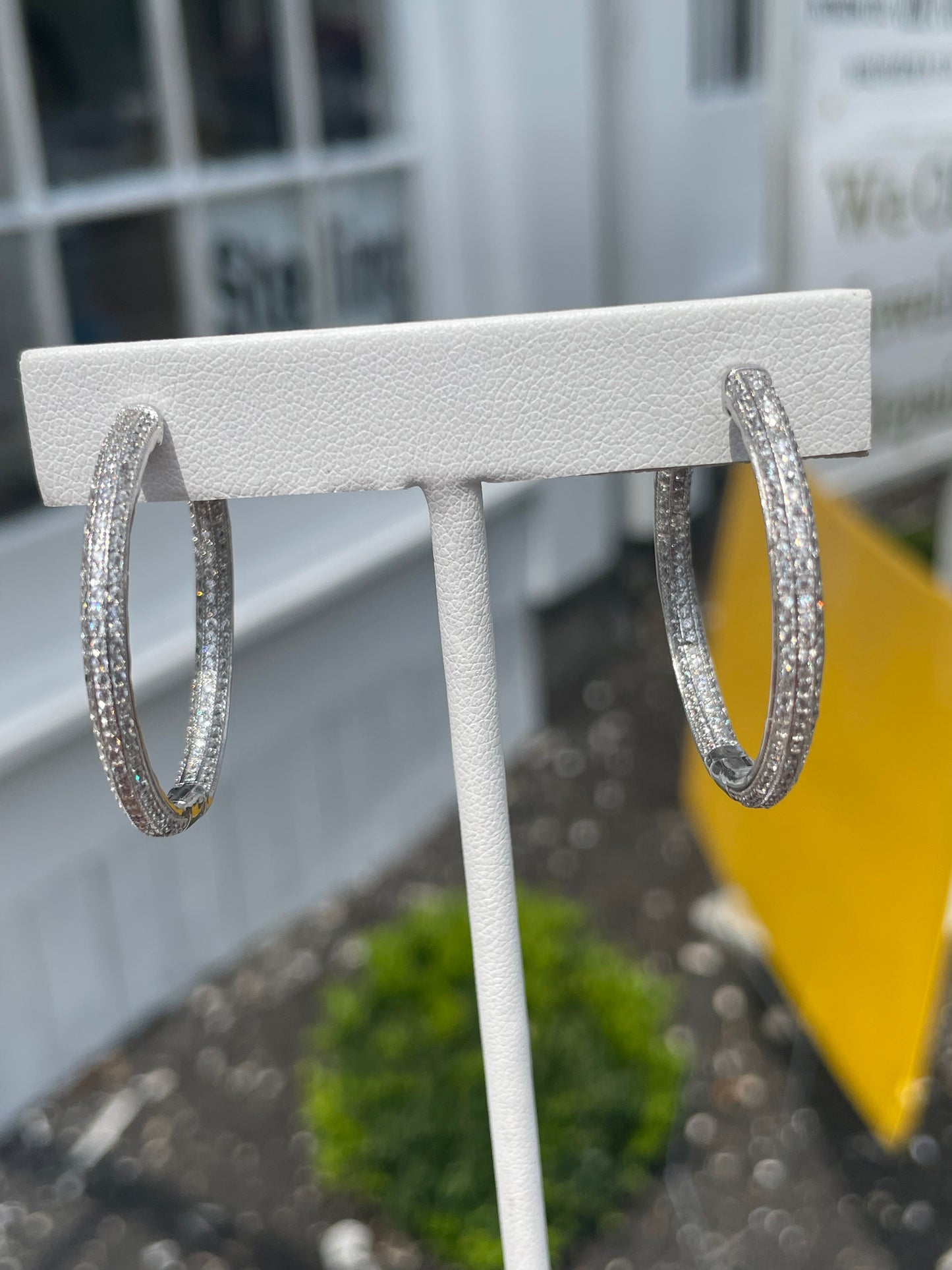 925 Sterling Silver Micro pavé Cz Silver half dollar size hoop earrings