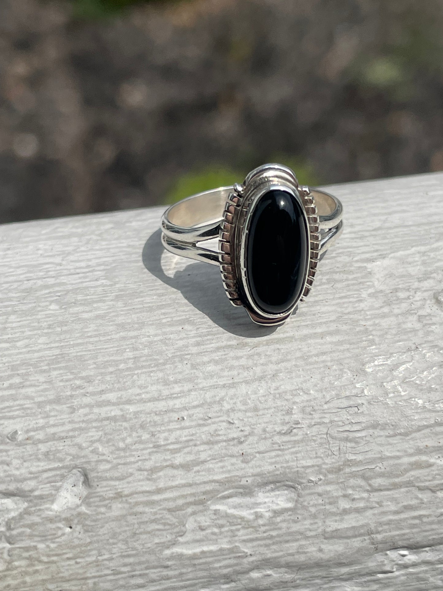 925 Sterling Silver Oval Black Onyx Bezel Set Solitaire Ring Size 7