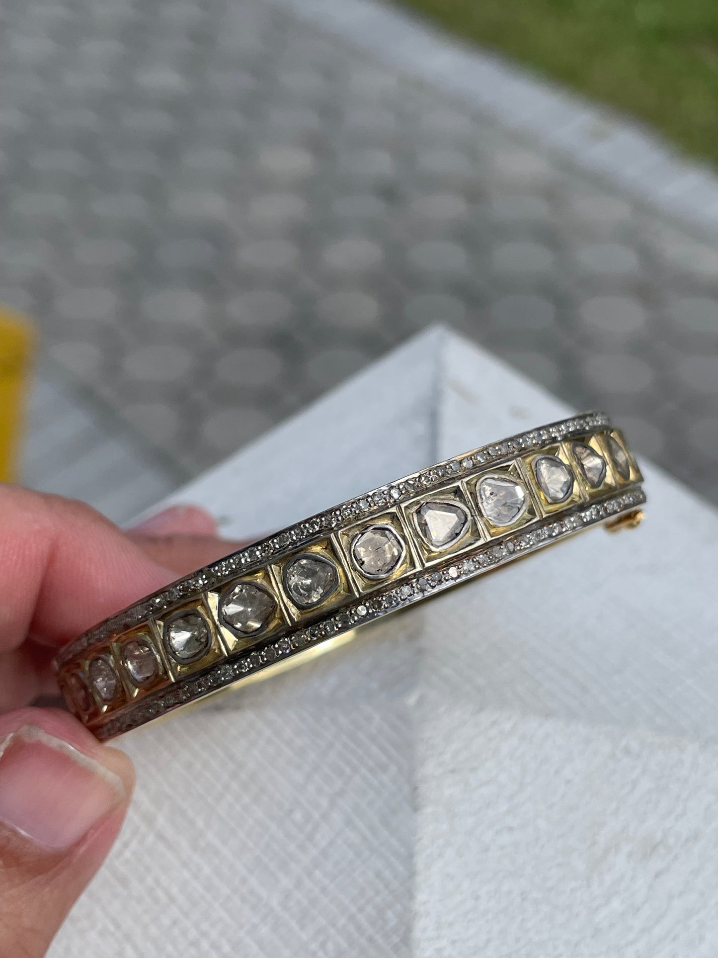 Vermeil 20.00ct Natural Diamond Bangle Bracelet 7”