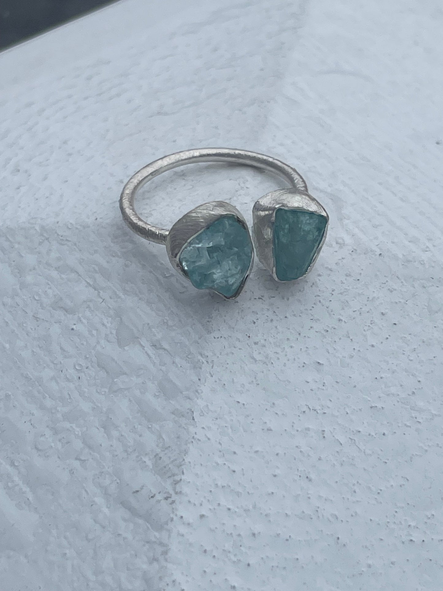 925 Sterling Silver Natural Raw Aquamarine Wraparound Ring Open Size