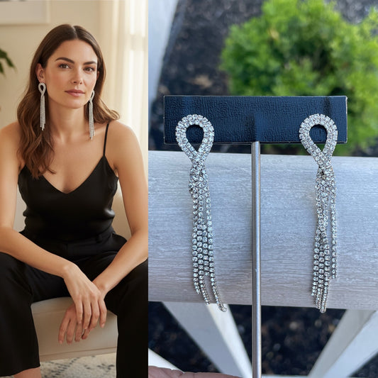 Silver Plated Clear Crystal Chandelier Dangle Earrings