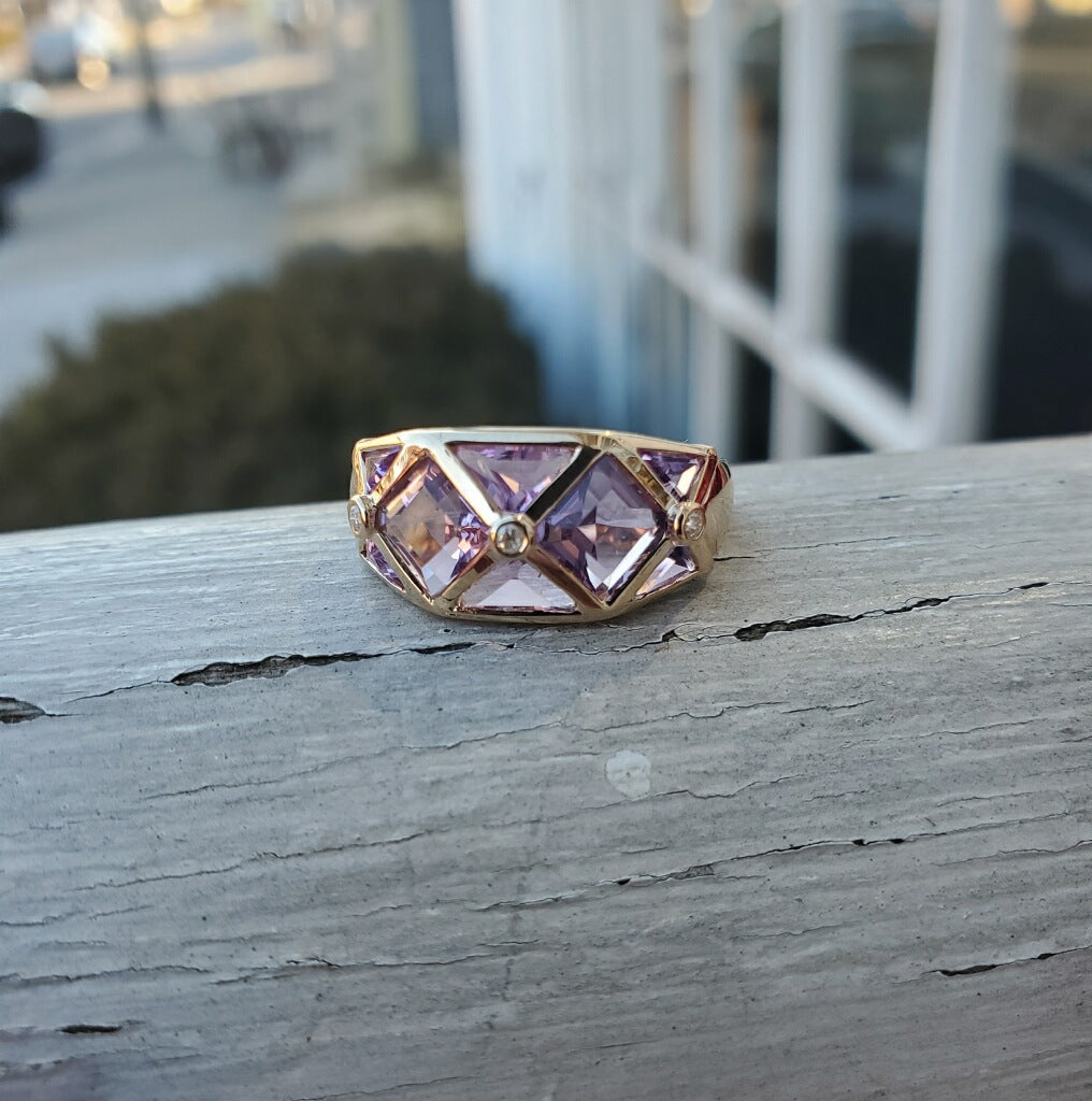 14k Gold “Through the Looking Glass” Amethyst Cluster Band Ring