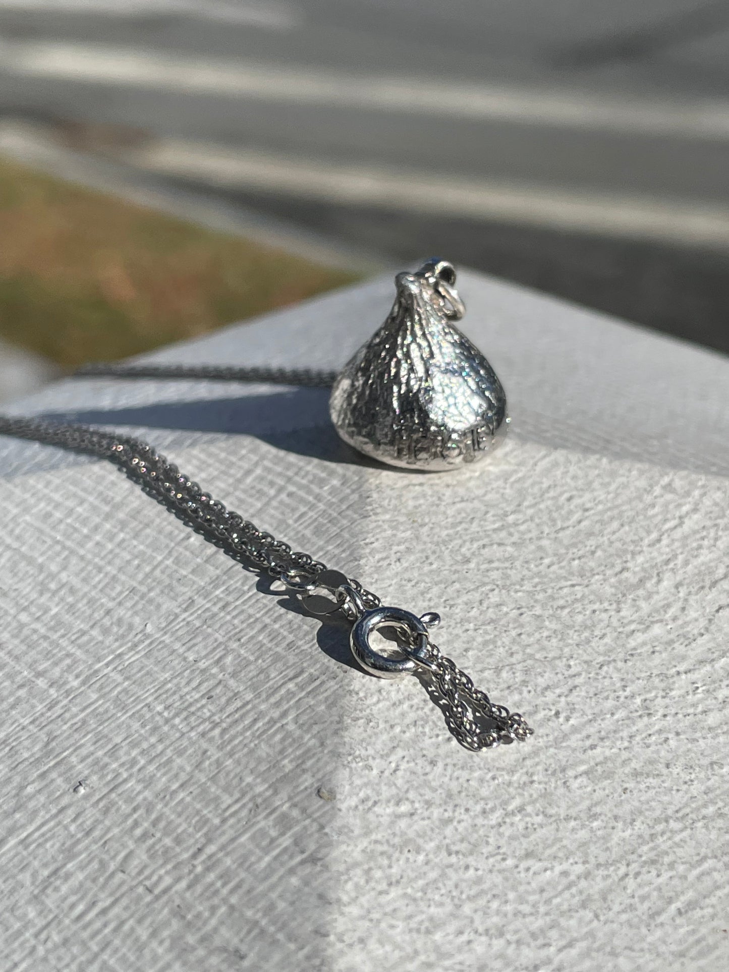 925 Sterling Silver Solid Hershey Kiss Necklace