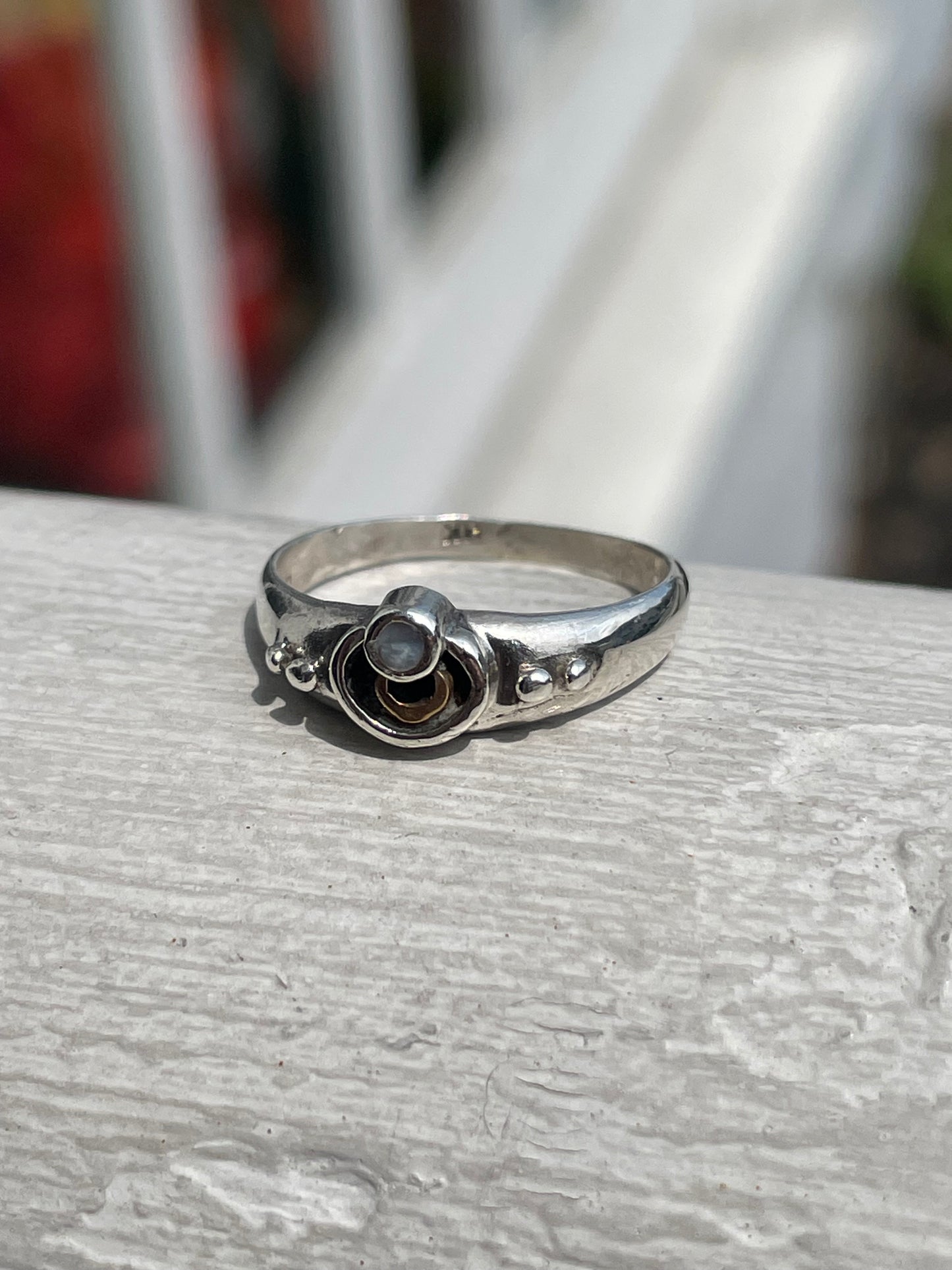 925 Sterling Silver & 14k Gold Phases of the Moon Band Ring Size 6.25