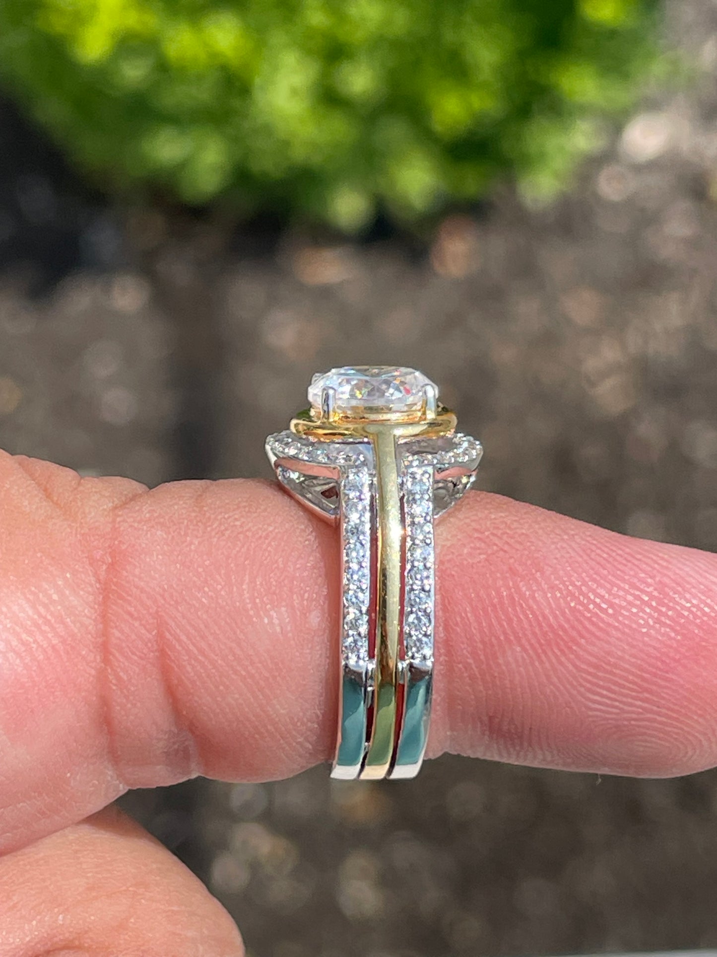 925 Sterling Silver & Vermeil 2tone Large Cz Insert Ring with Halo