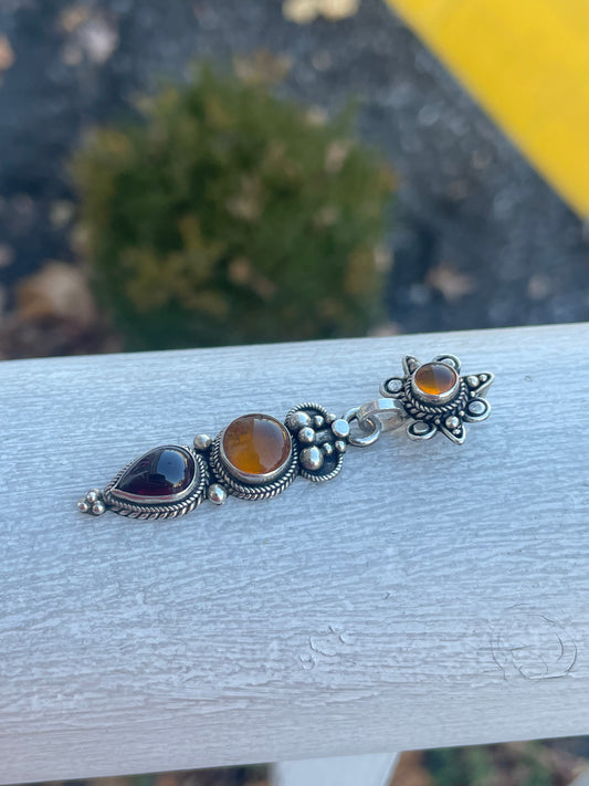 925 Sterling Silver Garnet & Amber Vertical Drop Pendant