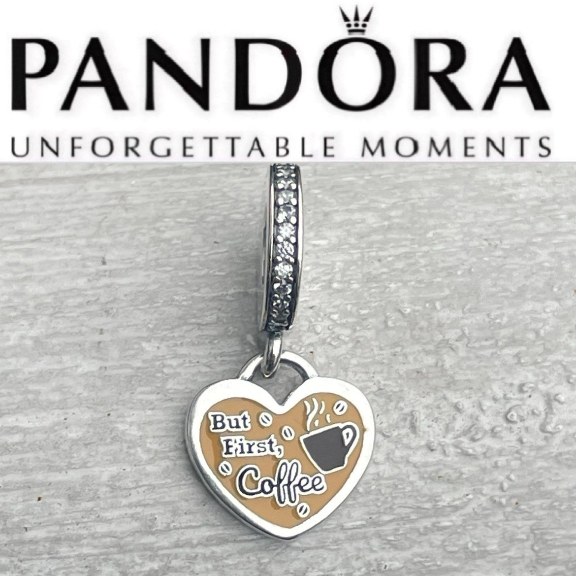 Pandora Silver But First Coffee Heart Dangle Charm S925 ALE