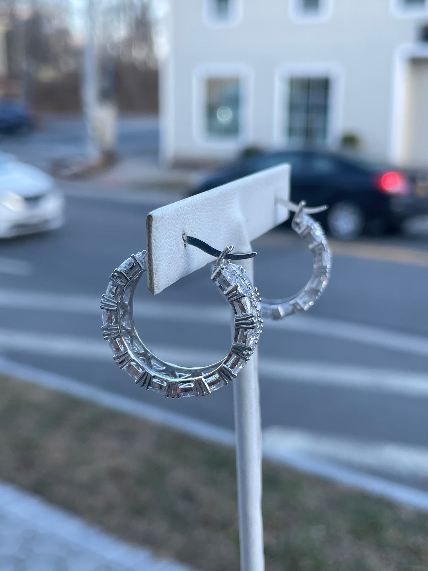925 Sterling Silver Trilliant Cut Hoop Earrings