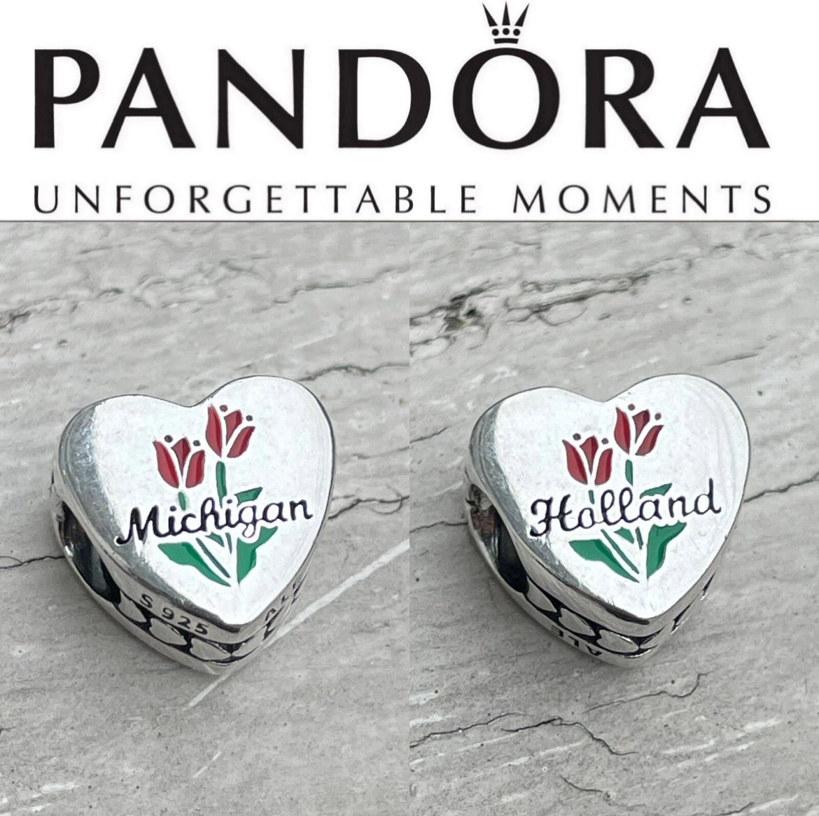 Pandora Holland Michigan State Exclusive Tulip Festival Vacation Travel Heart Charm