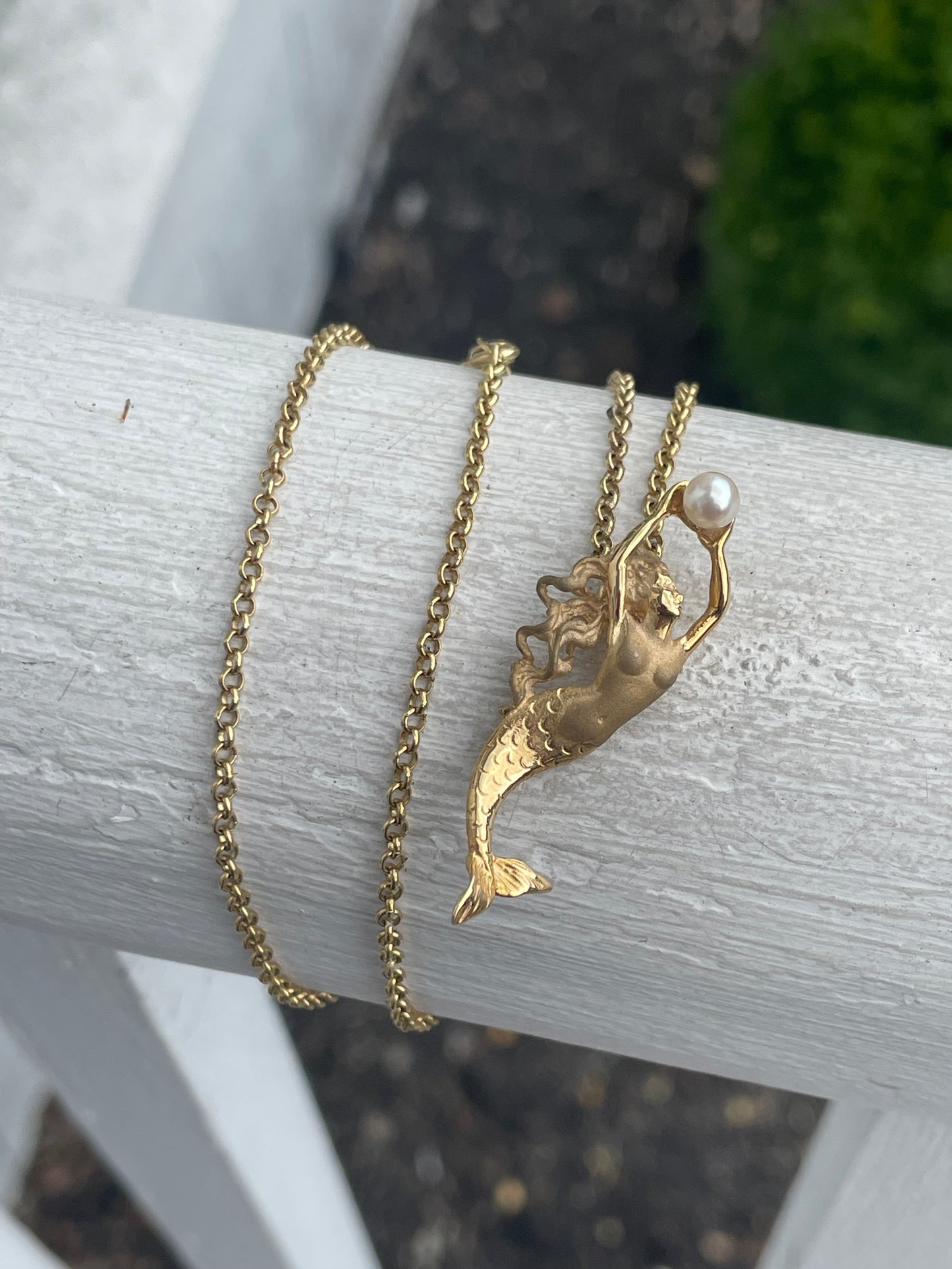14k Solid Gold Handmade Freshwater Pearl Mermaid Necklace