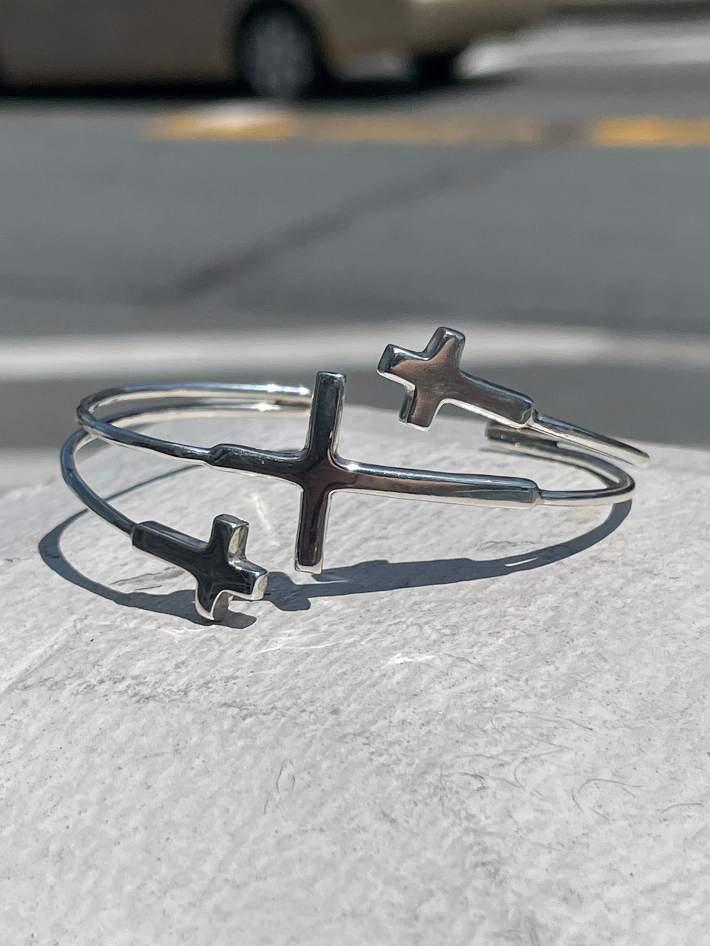 925 Sterling Silver Triple Cross Wraparound Cuff Bracelet 7”-8”