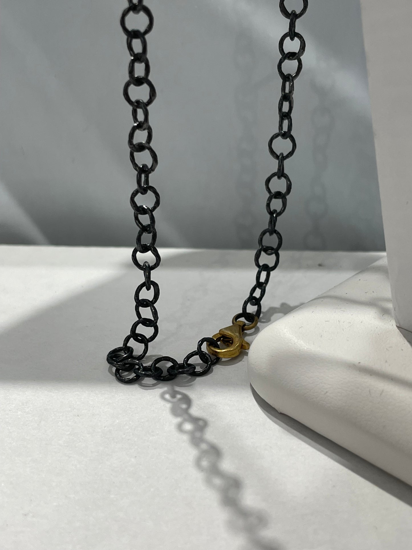 925 Oxidized Sterling Silver Large Light Yellow Citrine Necklace with Vermeil beaded highlights 20”