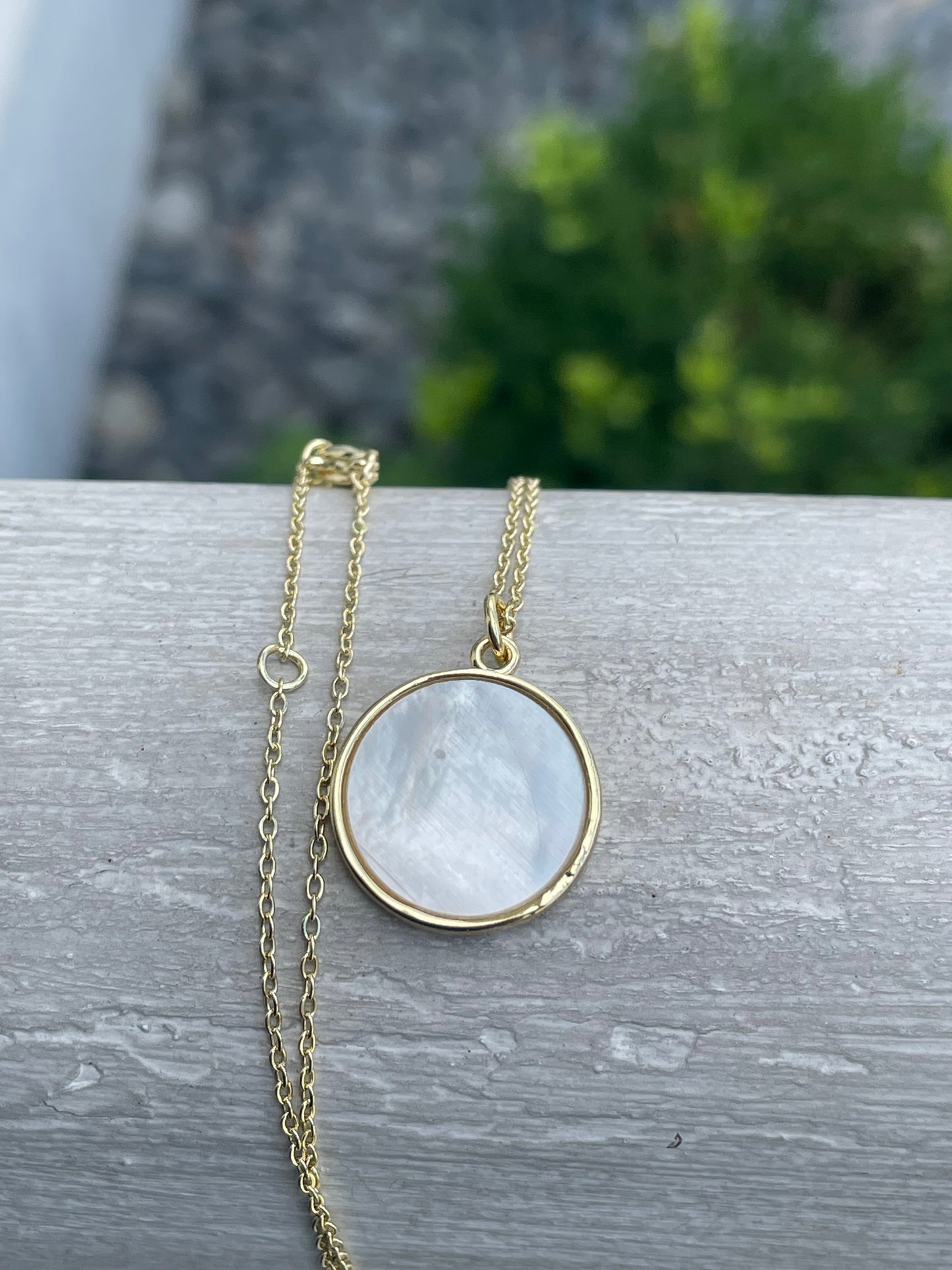 Gold Plated Enchanted Castle Mother of Pearl Reversible Necklace