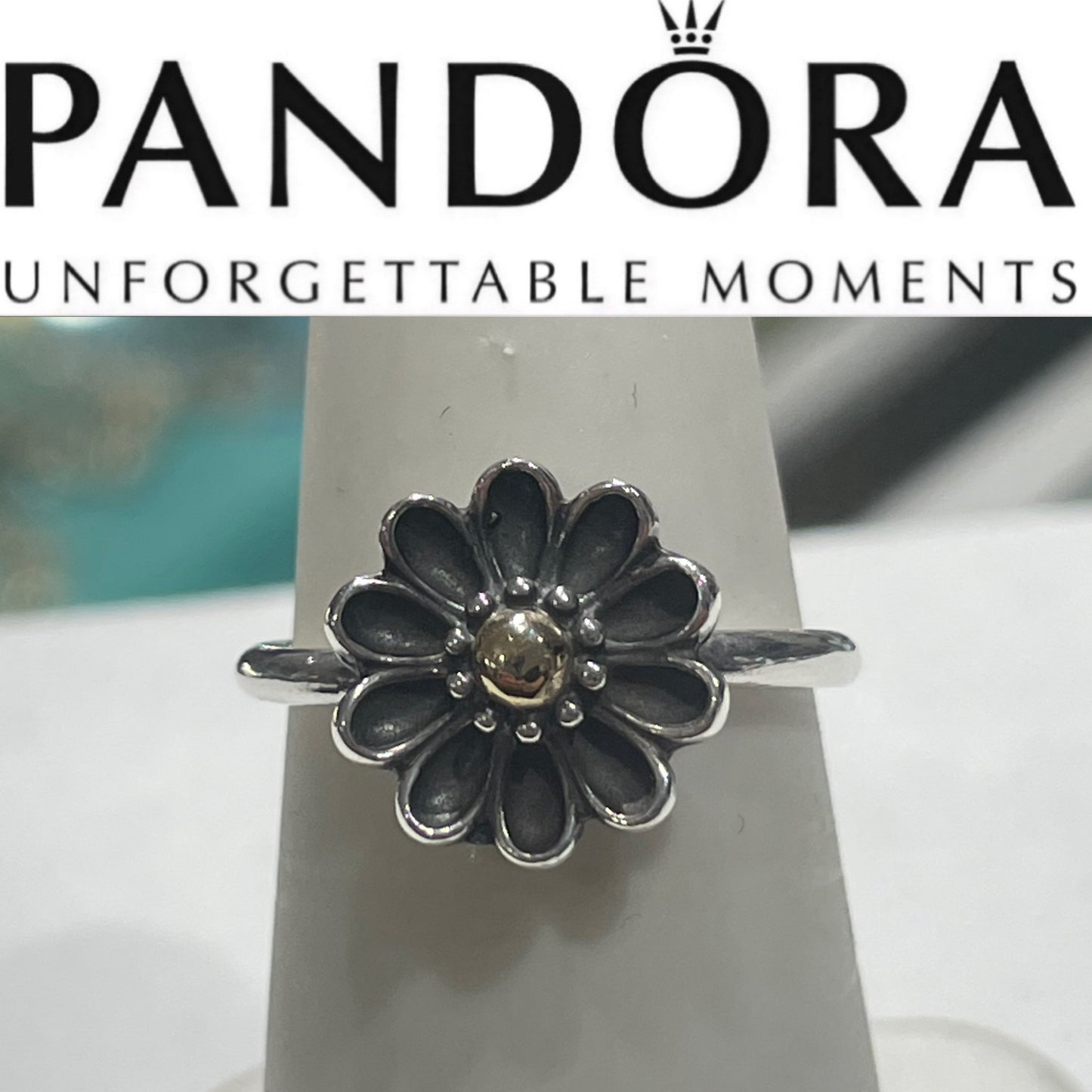 Retired Pandora Silver & Gold Oopsie Daisy Ring Size 6