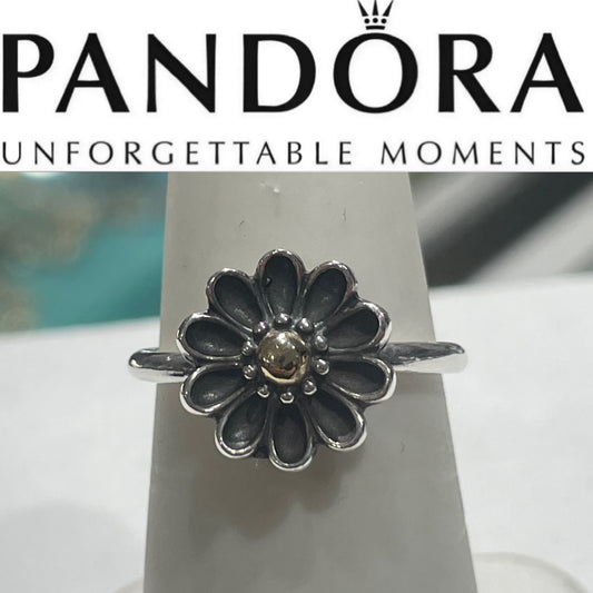 Retired Pandora Silver & Gold Oopsie Daisy Ring Size 6