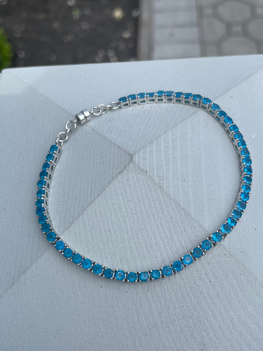 925 Sterling Silver Caribbean Blue Topaz Tennis Bracelet