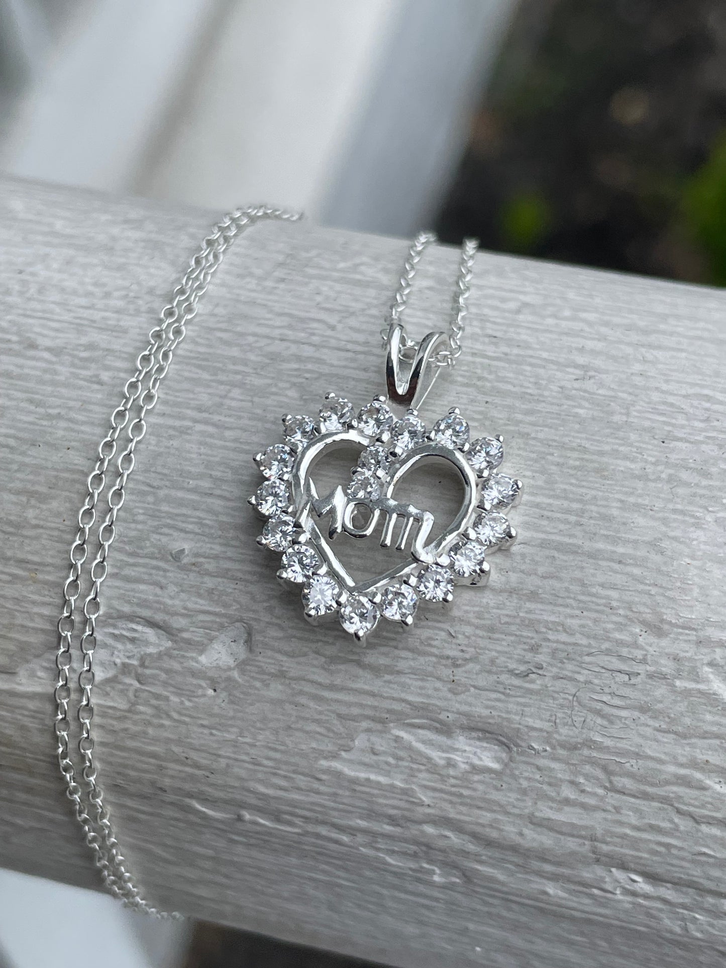 Designer HAN 925 Sterling Silver Mom Cz Heart Wreath Necklace 18”