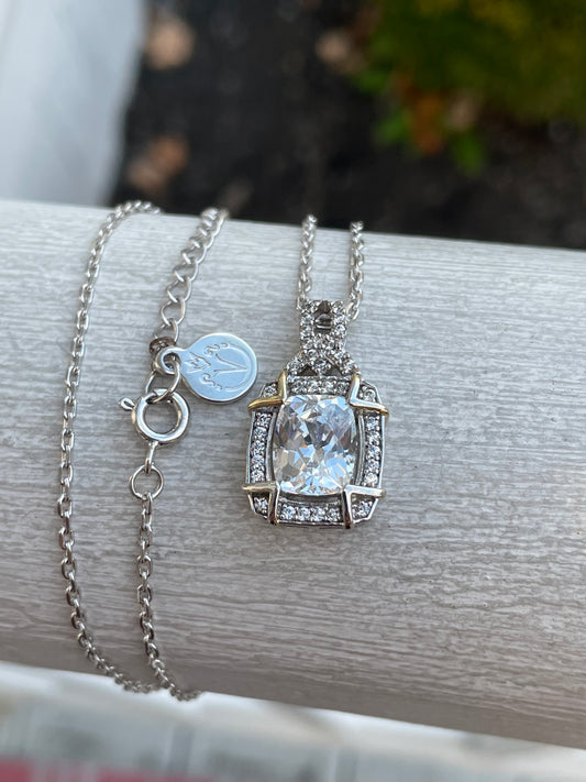 Designer Verragio 925 Sterling Silver Large Cz Necklace