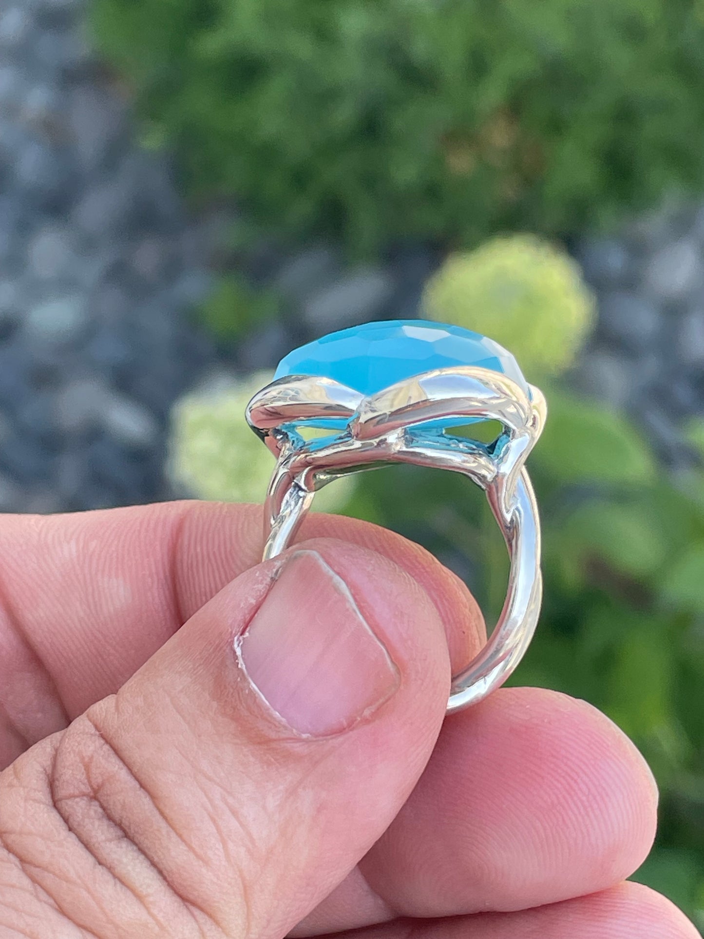 David Yurman Milky Blue Aquamarine Continuance Ring Size 6.5