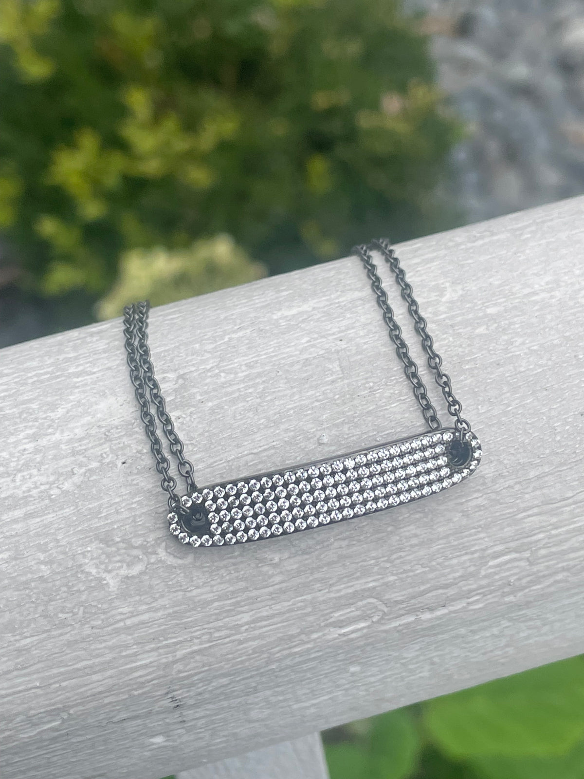 925 Oxidized Sterling Silver Pave Cz Bar Bracelet