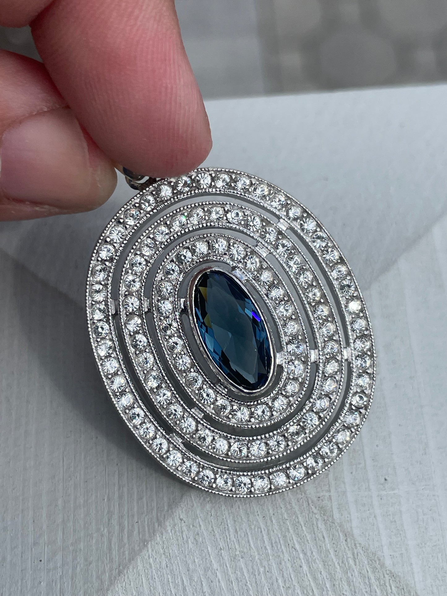 925 Sterling Silver London Blue Topaz & Clear Zirconia Statement Pendant