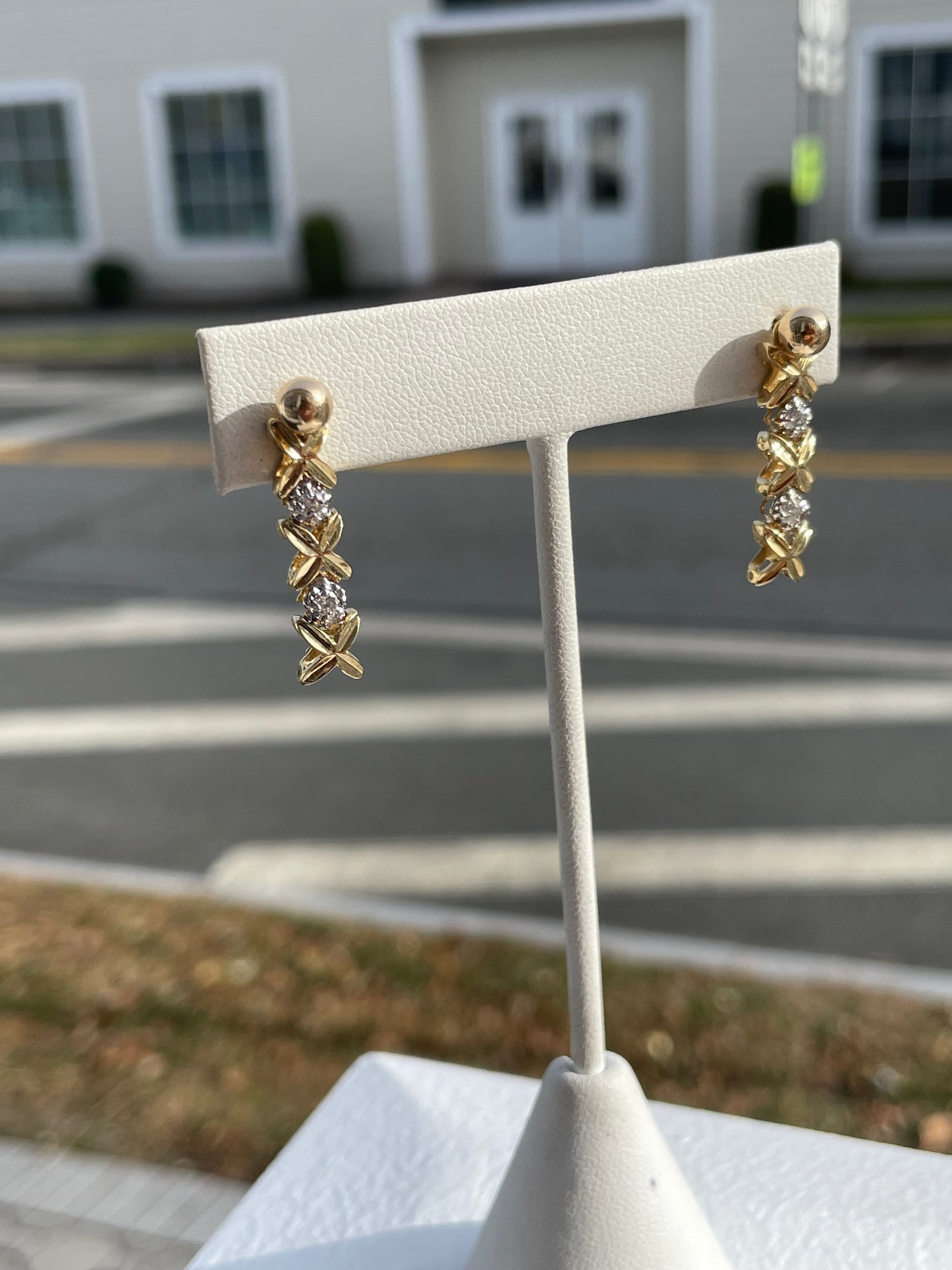 14k Gold XO hugs and kisses Diamond drop earrings