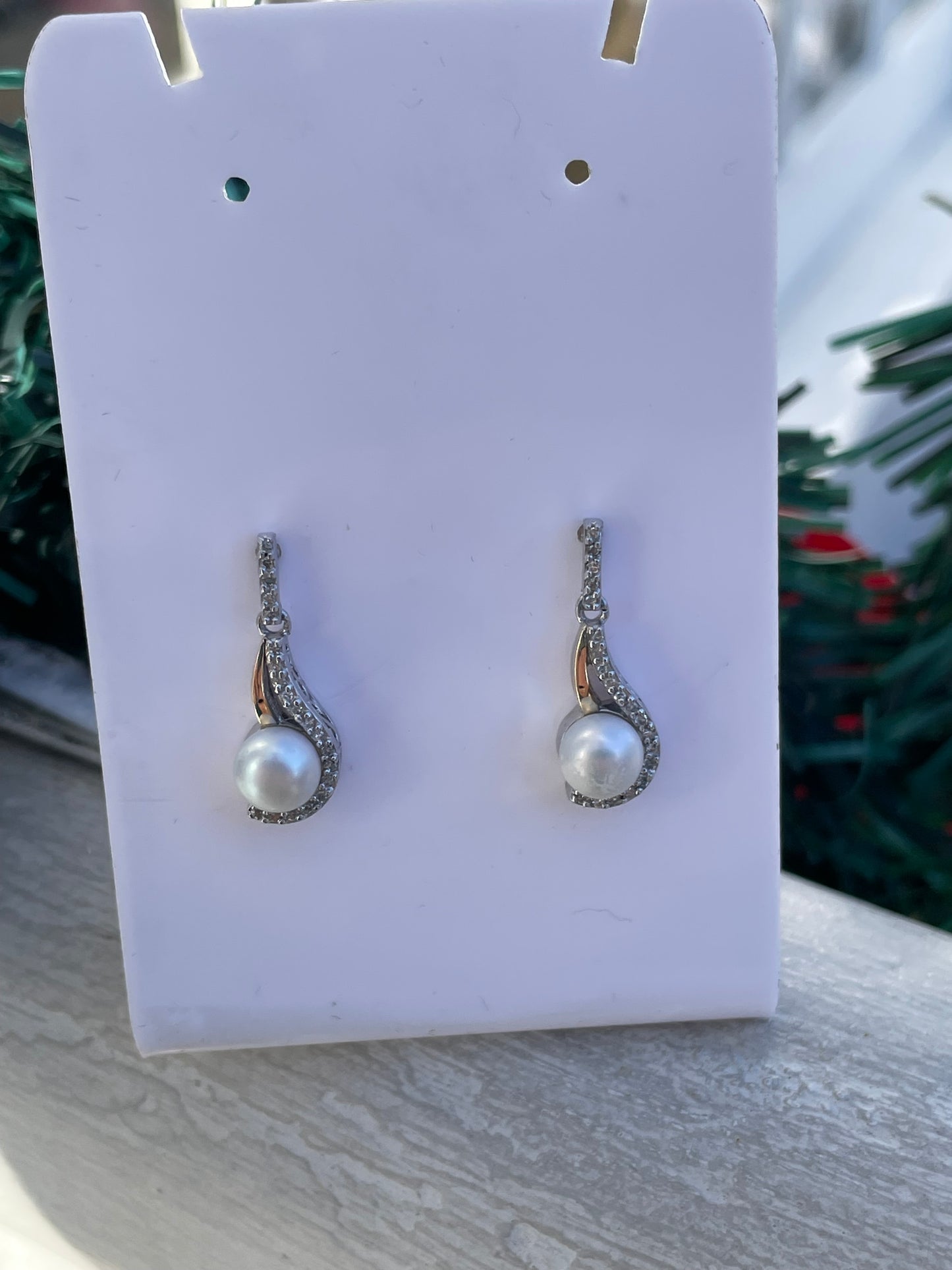 925 Sterling Silver & 14K Gold 2tone Freshwater Pearl & Diamond Dangle Earrings