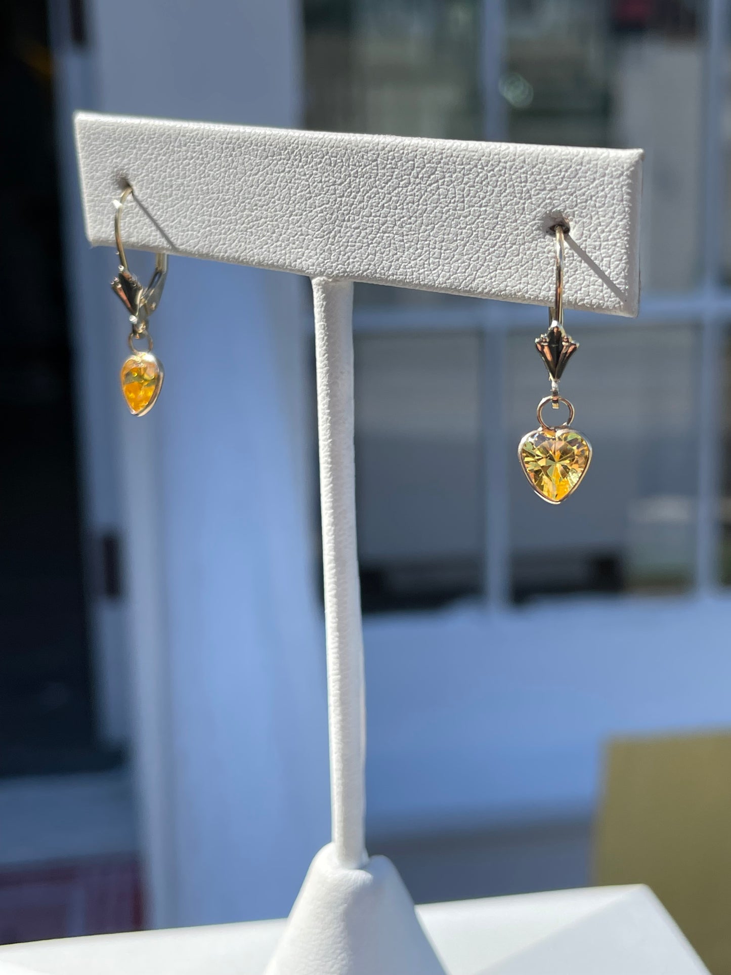 14k Gold Leverback Simulated Yellow Topaz Dangle Earrings