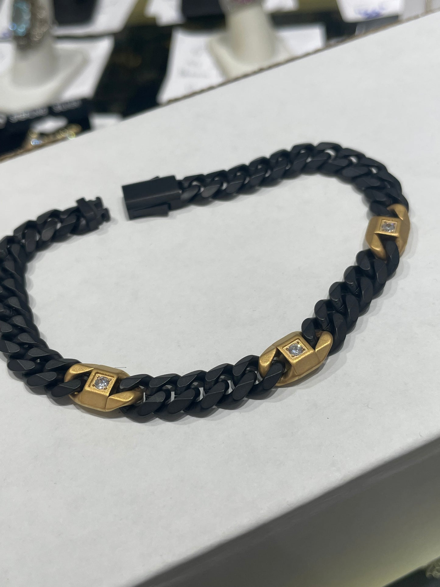 Stainless Steel Black & Gold Color Curb Link Bracelet