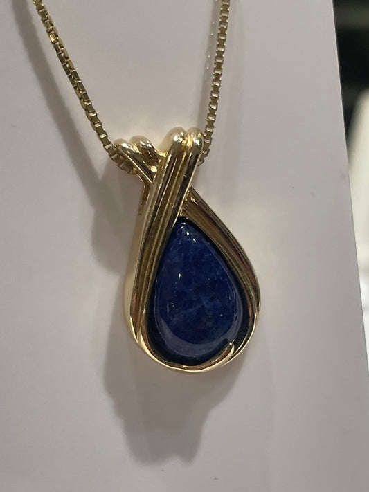 Designer UTC 925 Sterling Silver Vermeil Pear Shape Sodalite Necklace