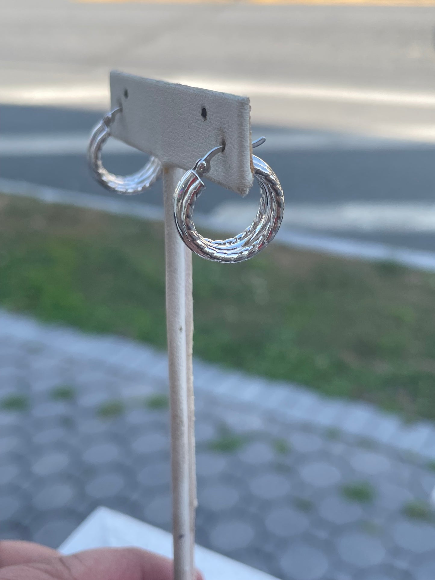 925 Sterling Silver 12mm triple band huggie hoop earrings