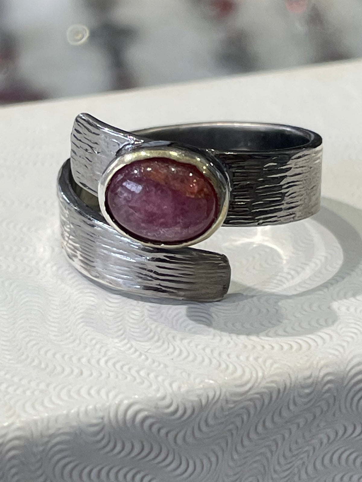 925 Oxidized Sterling Silver Natural Ruby Wrap Around Ring Open Size