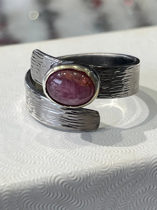 925 Oxidized Sterling Silver Natural Ruby Wrap Around Ring Open Size
